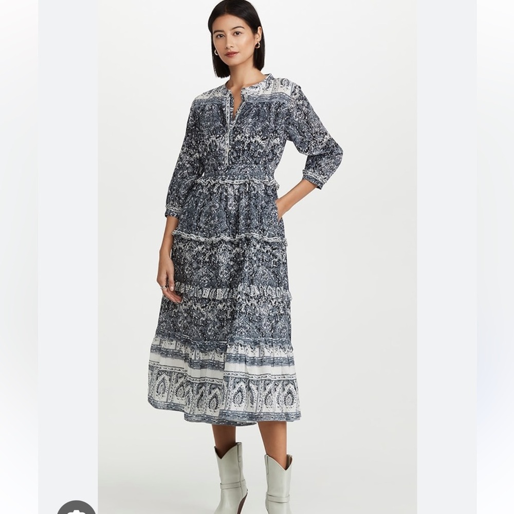 Cleobella Dalia block print organic cotton midi dress size medium